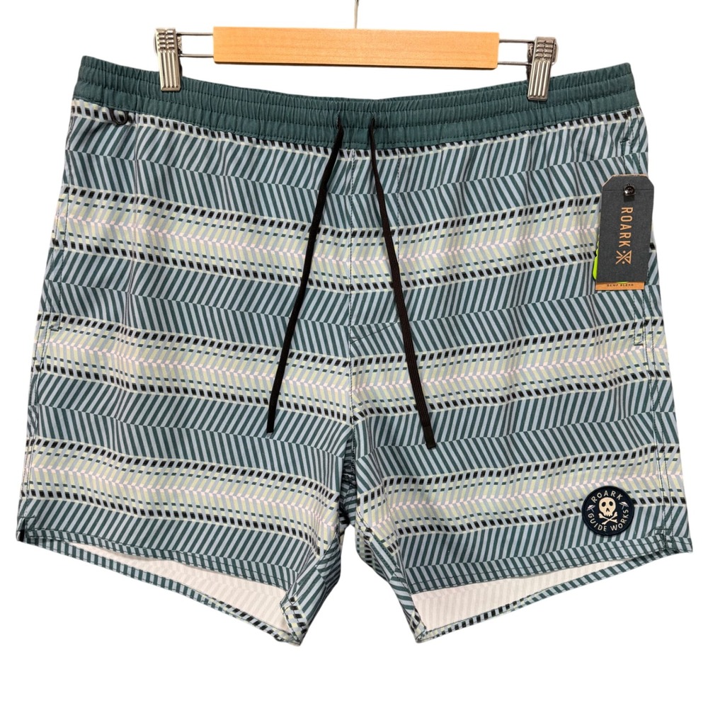 ROARK Mens XL Board Shorts Swim Trunks Hemp Blend Geometric Print‎ Drawstring